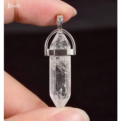 Natural rock quartz Crystal Pendants Hexagonal Column Necklaces wand Stone Pendant healing For Women Fashion Jewelry
