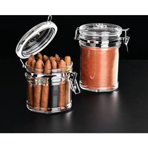 CIGARLOONG Cigar Tube New arrival Acrylic Humidor Jar Transparent Travel Cigar Humidor Box with Long Humidifier Hygrometer