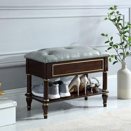 Light luxury solid wood shoe cabinet wooden entry American shoe changing stool Nordic living room simple shoe cabinet balcony sh