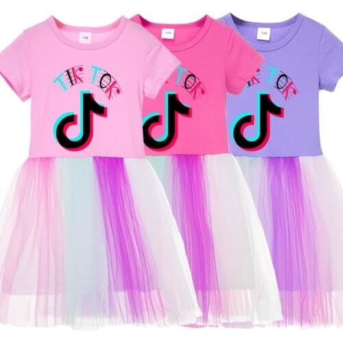 TIK TOK Summer Kids Girls Cotton T Shirt Gauze Patchwork Dress TIK TOK Children Baby Home Party Casual Clothes Dresses For Girls
