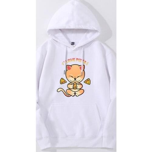 I love pizza cute kawaii cats pizza Men Hoodie Autumn Hip Hop Streetwear Men Pullover Sweatshirts Hoodies Mens Hoodie