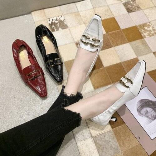 Womens Shoes Slippers Wear 2020 Spring New Square Toe Fashion Metal Buckle Muller Shoes Stiletto Heels