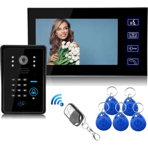 7" TFT Screen Video Door Phone Intercom Doorbell Touch Button RFID Card/Password/Remote Unlock Rainproof Camera