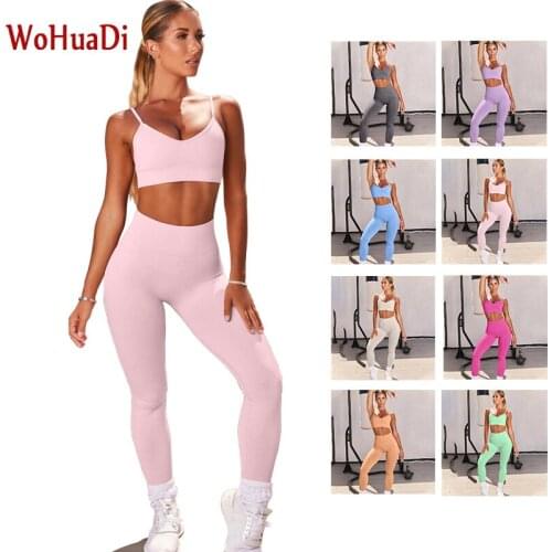 WOHUADI Summer Women Clothes Seamless Sport Bra Set Gym Workout Yoga Suit High Waist Leggings Push Up Female Fitness Sportswear