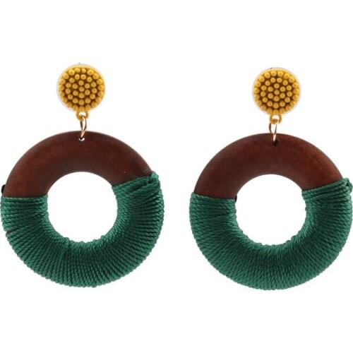 Silk Thread Round Wood Circle Pendant Statement Drop Earrings for Women Florate Brand Paint Bead Fashion New Dangle Earrings