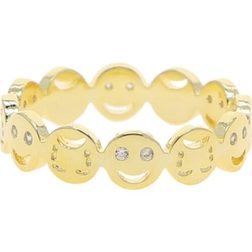 Gold Color CZ Smile Cry Happy Sad Face Unique Design 2021 New Fashion Girl Finger Ring
