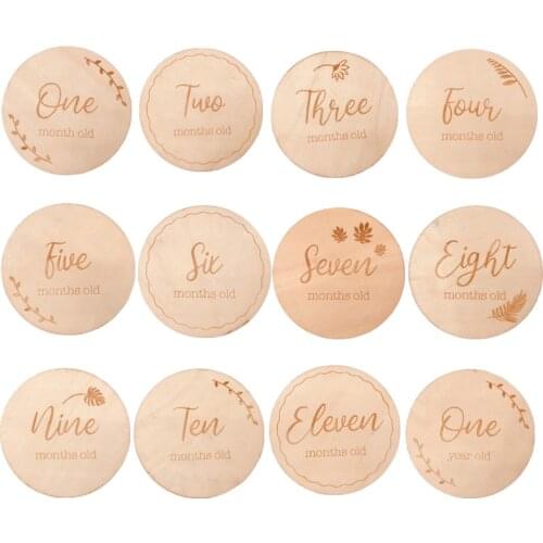 1pc Handmade Wooden Baby Milestone Cards Newborn Birth Monthly Growth Recording Cards Photography Props for 1-12 Month Baby