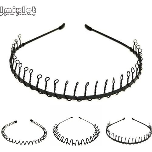 6 Styles Fashion Black Metal Waved Hairband Men Women Unisex Sports Headband Hair Hoop Band 1Pcs Simple Adult Headwear