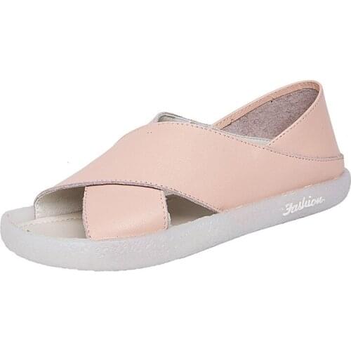 2019 Summer Open Shoes Women Sandals Comfortable Soft Bottom Soft Cowhide Leather Sandals Women Shoes Casual Sandals Large Size