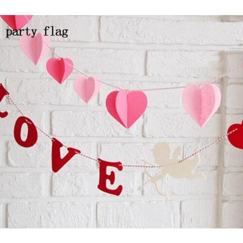 3D heart Blanket angle love letter fabric Flag Party bell garland Decoration Banner Bunting for wedding event