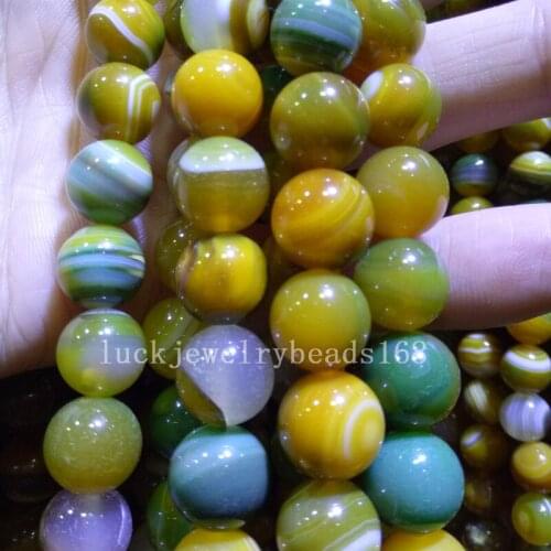 Free shipping Fashion Jewelry 10mm Green Yellow Colors Carnelian Stripes Carnelian Round Ball Loose Beads 15.5" FG7324