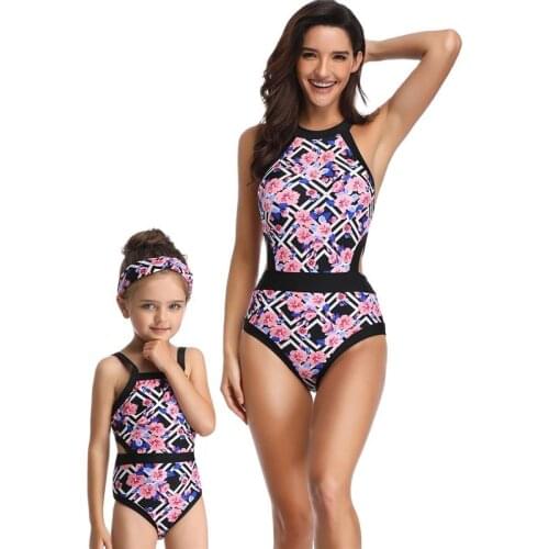 Mother Daughter One-Piece Bikini Family Matching Outfits Swimwear Bathing Swimsuit Suit Summer Mom Girl Printing flower Swimwear