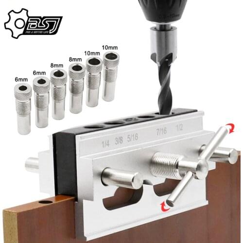 Woodworking Self-Centering Doweling Jig Kit Drill Guide Set With 1/4'' 3/8'' 5/16'' Drill Bushings Hole Jig Puncher Tools
