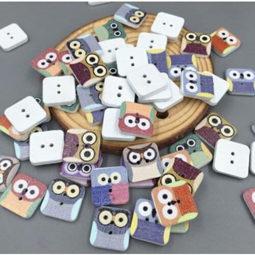 DIY 100pcs Square Owl Wooden Scrapbooking / Sewing Buttons 2 holes Crafts 15mm