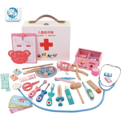Childrens doctor toy kit injection tool wooden simulation Real Life medicine box girl toys gifts home stethoscope