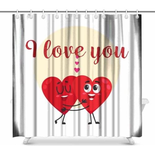 Aplysia I Love You Valentine Day Design with Two Heart Characters Hugging Each Other Art Bathroom Decor Shower Curtains
