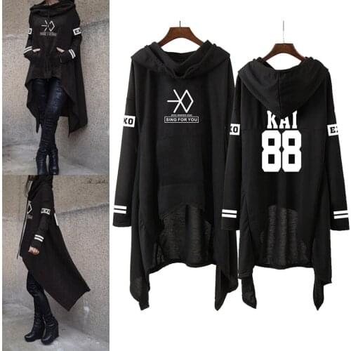 Kpop EXO Fashion Korean EXO DO LAG SE THEIR KAI SING FOR YOU EXO Hoodies Long skirt women Harajuku sweatshirts Girls Pullovers