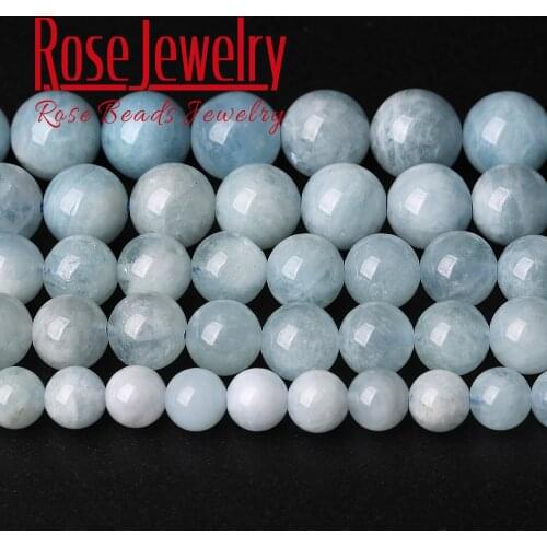 A+ Natural Aquamarines Stone Round Loose Spacer Beads 15" Inches 4/6/8/10/12 Mm Pick Size for Jewelry Making Bracelet Necklace