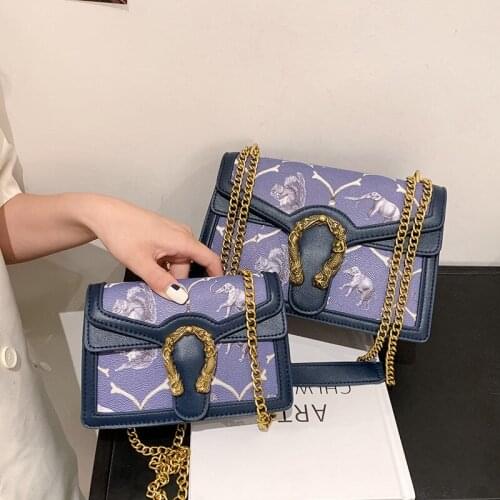 Retro Fashion Shoulder Chain Printed Small Square Bag 2021 New French Niche Crossbody Women 's Bag