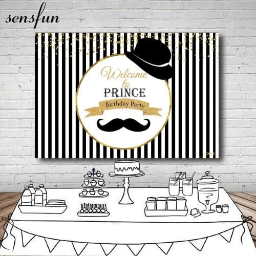 Little Gentleman 1st Birthday Party Photography Backgrounds Striped Hat Mustache Boys Baby Shower Backdrop Photocall Customized