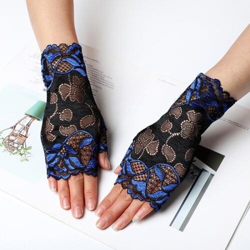 Fashion Sexy Lace Half Finger Gloves Summer Driving Sunscreen Short Gloves Rose Flower Pattern Elastic Mitten For Women 2021 New