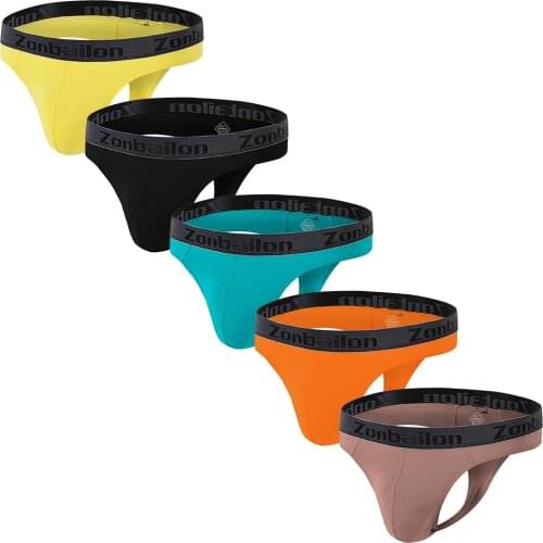 Mens Thongs Briefs Sexy Bikini G-strings Breathable Soft T-back With Black Belt 5-Pack