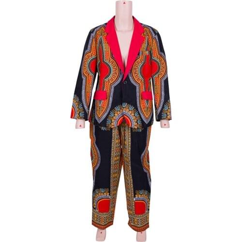 In Stock Men Pants Set African Print Blazer Coat and Long Pants Men Suits Set African Outfits African Clothing XH148