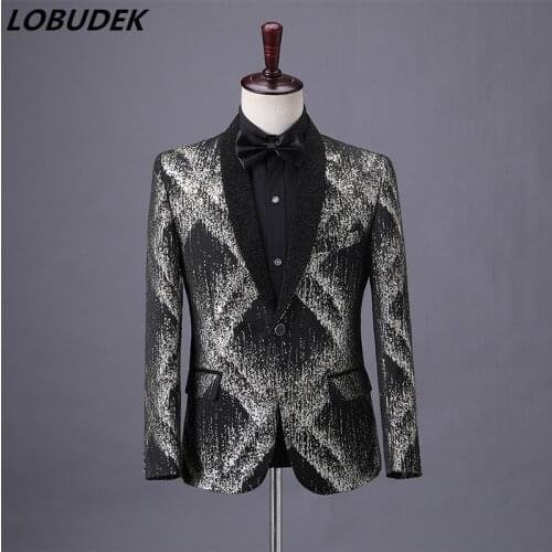 2019 Mens Suit Jackets Bar Singer Stage Tuxedo Blazers Prom Evening Performance Host Formal Blazer Wedding Dress S-3XL 3 Colors