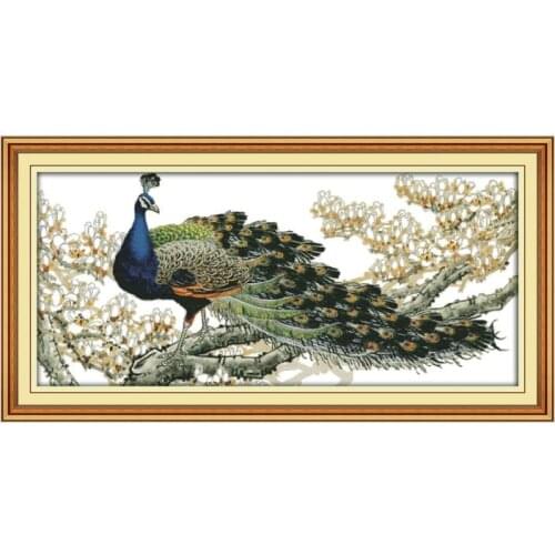 Joy Sunday Cross Stitch Kit Peacock Patterns DMC 11CT 14CT Cross Stitch Stamped Kit Embroidery Needlework DIY Decor Handmade Set