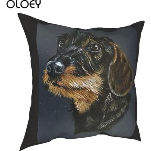 Dachshund With Hard Bristles Throw Pillow Cover Polyester Cushions for Sofa Sausage Dog Lover Vintage Pillowcover Home Decor