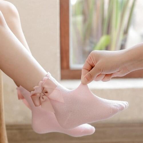 Spanish Style Baby Girls Socks Bows Children Socking Toddlers Tube Long Sock Hollow Out Princess High Socks Accessories