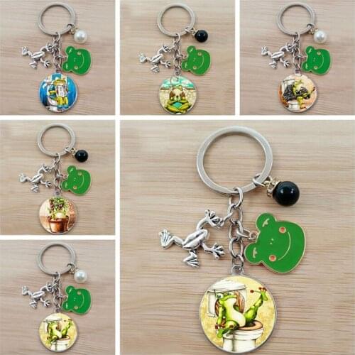 New toilet frog keychain handmade classic jewelry glass dome steampunk frog charm keychain gift