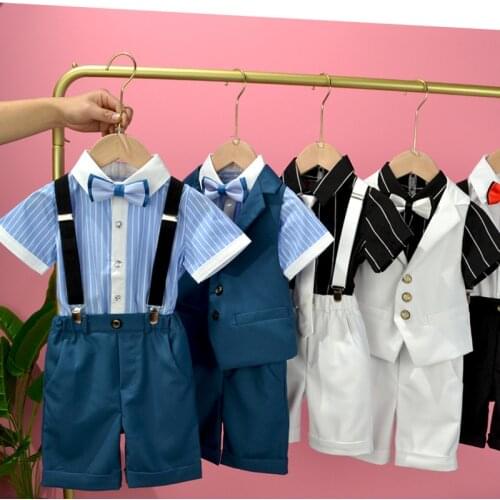 Formal Boys Suits For Wedding Shirts Pants Gentlemen Clothes Summer Kids Party Clothing Set Striped Children School Costume