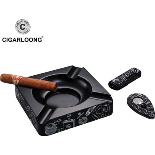 Cigar Ashtray 3pcs Sets Portable Stainless Steel Cigar Cutter With lighter and ashtray CQ-0112
