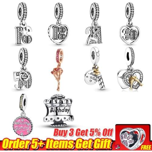 La Menars Anniversary Birthday Bead Charms Fit Pandora Charm Bracelet Genuine 925 Sterling Silver Women Jewelry DIY Making