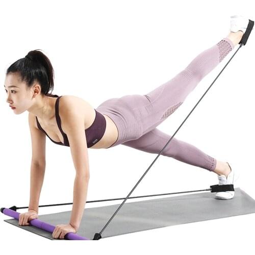 Portable Elastic 2 Foot Loops Lightweight Trainer Pilates Bar Stick with Resistance Band Total Body Workout Yoga Fitness Stretch