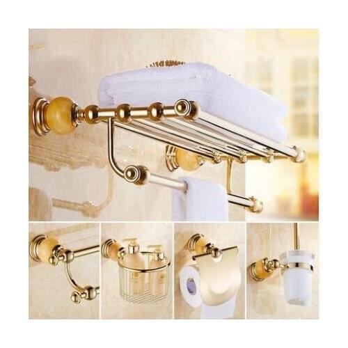 Luxury gold finish Bathroom Accessories Set,Robe hook,Paper Holder,Towel Bar,Soap basket bathroom hardware set