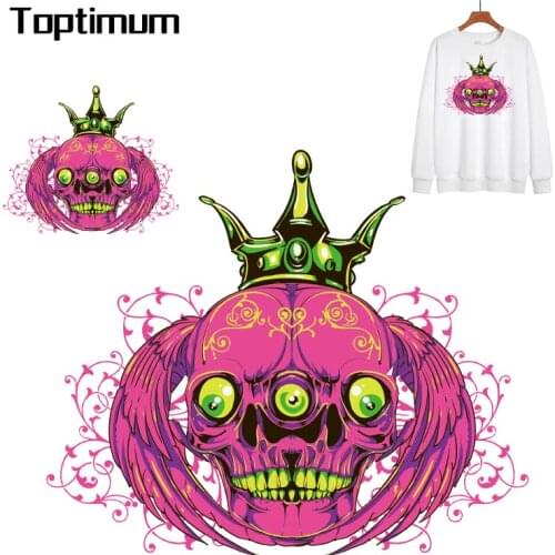 DIY Skull Heat Transfers Patch Iron On Transfers For Clothing Personality Themal Stickers Applique Patch Sticker For T-Shirt