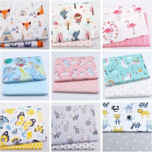 2pcs DIY Handmade Printed Cotton Cartoons Flamingo Unicorn Fabric Cloth Sewing Quilting Animals Fabrics for Child Patchwork