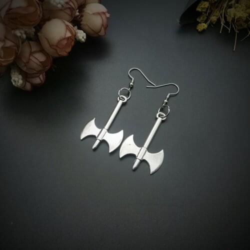 Axe Dangle Earrings Miniature Weapon Jewelry Battle Axe Earrings Gothic Medieval Axe Earrings Antique Silver Plated Earrings