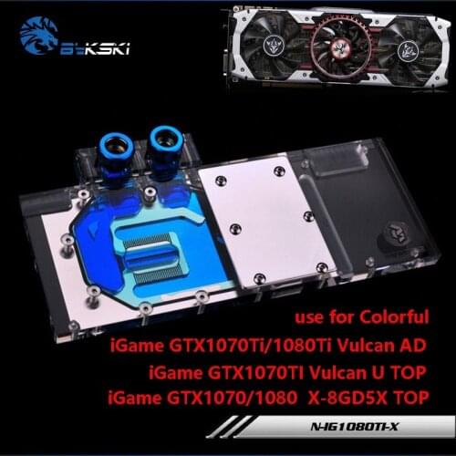 BYKSKI Water Block use for COLORFUL iGame GTX1070Ti/1080Ti Vulcan AD GTX1070/1080 X-8GD5X-TOP Full Cover GPU Copper Block RGB