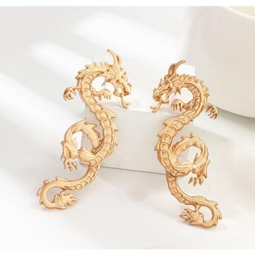 Punk Gold Tone Firery Dragon Stud Earrings For Women 2020 Unique Chic Metal Dragon Statement Earrings Jewelry Femme Bijoux