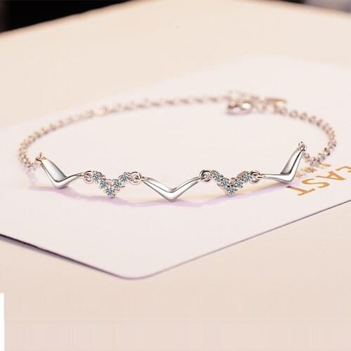 Fashion Zircon Wave Geometric Adjustable Bracelets for Women Elegant Accessories Gifts Real 925 Sterling Silver Jewelry SB150