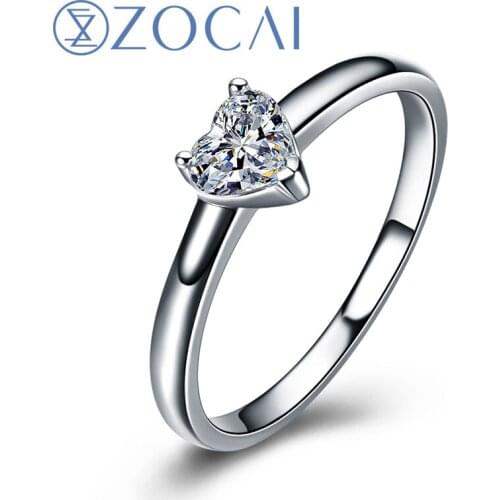 ZOCAI Heart Shape 18K White Gold (Au750) Real 0.18 CT F-G/ SI Heart Cut Diamond Engagement Ring W03672