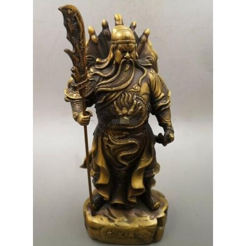 10'' brass copper carved win victory in the first battle dragon Guan Gong statue