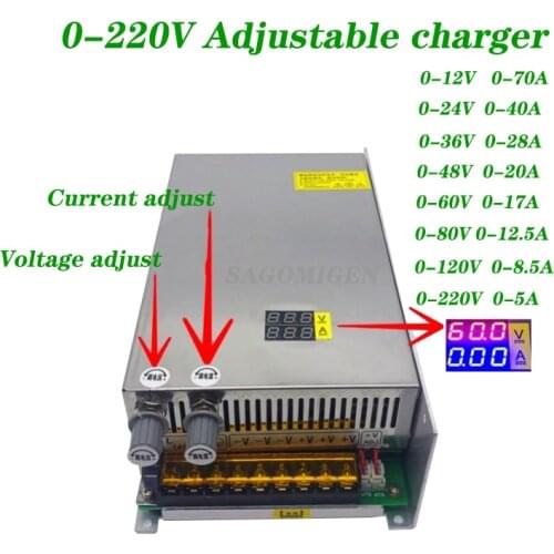 1000W AC 110V 220V To DC 12v 24v 36v 48v 60v 80v 120v 220v Adjustable charger Digital display Switching Power voltage current
