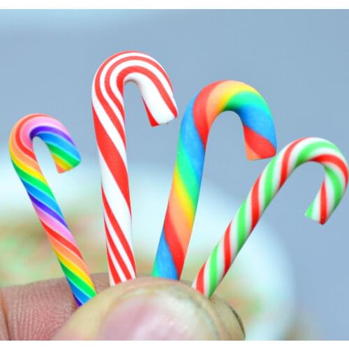 20PCS Polymer Clay Simulation Candy Canes,Christmas Scrapbook Embellishments Crutch Candy,Xmas Party Decoration Charms