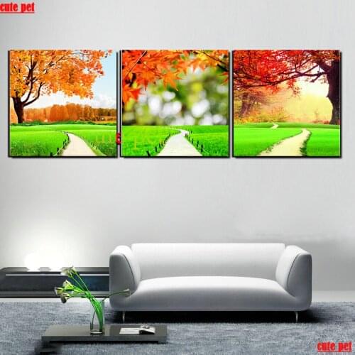 DIY Diamond Painting Autumn maple green grass 5d puzzle Diamond Art Embroidery New Arrival Mosaic Handmade rhinestone Decor 5PCS