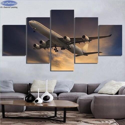 5D DIY Full Square Round Diamond Painting Landscape Aircraft picture Diamond embroidery Cross Stitch Mosaic Decor 5 Pcs/Set