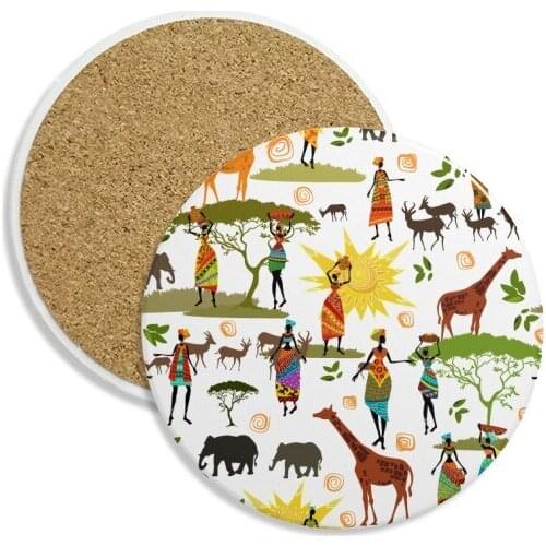 African Savanna Black Women Wildlife Animals Stone Drink Ceramics Coasters for Mug Cup Gift 2pcs
